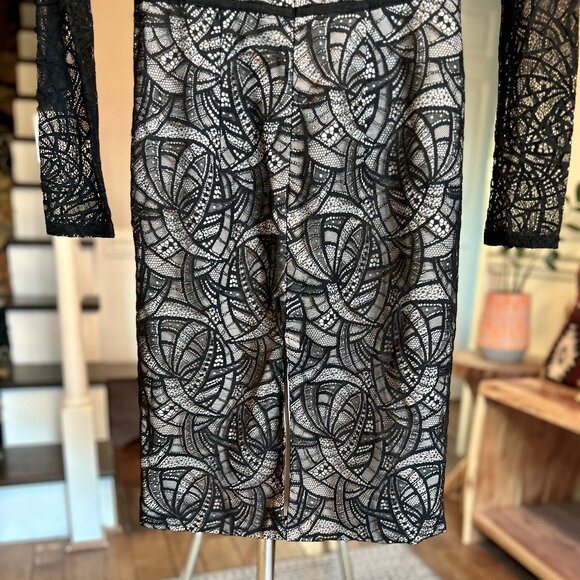Monique Lhuillier Overtones Black Lace Art Deco Cocktail Event Sheath Dress Sz 4 - Picture 12 of 16